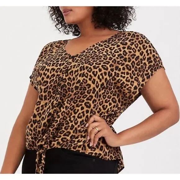 Torrid LEOPARD CHALLIS TIE FRONT MIDI DOLMAN TOP Size 2X - Picture 2 of 10